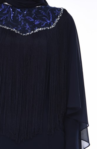 Navy Blue Hijab Evening Dress 4529-03