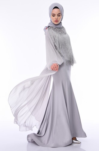 Gray Hijab Evening Dress 4529-04