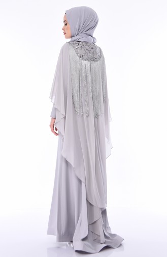 Gray Hijab Evening Dress 4529-04