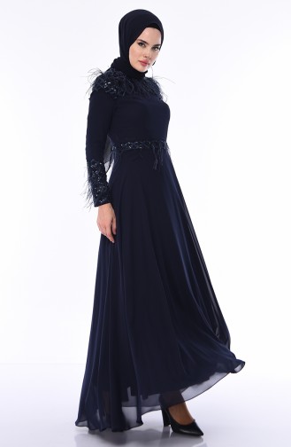 Navy Blue Hijab Evening Dress 4553-02