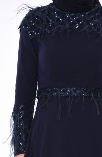 Navy Blue Hijab Evening Dress 4553-02