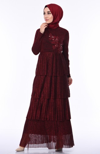 Claret Red Hijab Evening Dress 8012-01