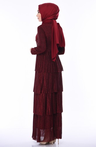 Claret Red Hijab Evening Dress 8012-01