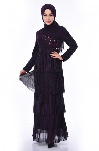 Purple Hijab Evening Dress 8012-02