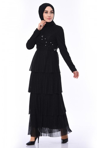 Black Hijab Evening Dress 8012-03