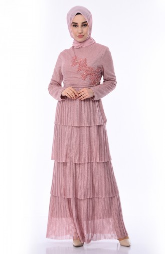 Powder Hijab Evening Dress 8012-04