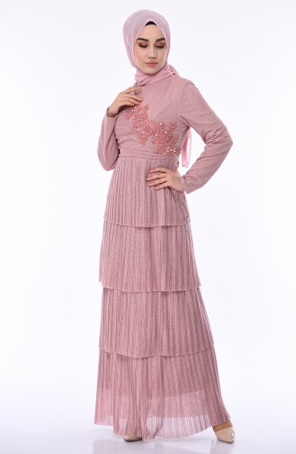 Powder Hijab Evening Dress 8012-04