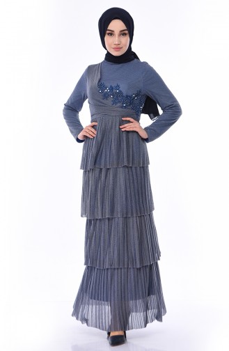 Indigo Hijab Evening Dress 8012A-01