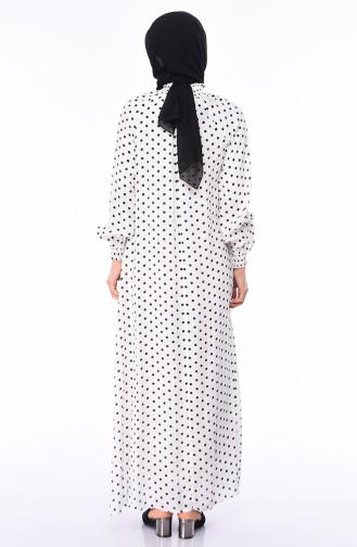 Puantiyeli Desenli Elbise 0055-01 Beyaz