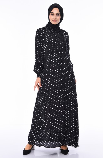 Puantiyeli Desenli Elbise 0055-02 Siyah