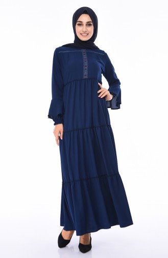 Navy Blue Hijab Dress 0061-03