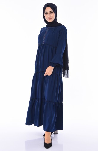 Navy Blue Hijab Dress 0061-03