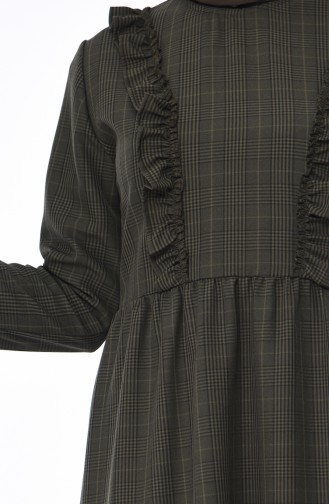 Ekose Desenli Fırfırlı Elbise 1082-01 Haki