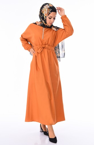 Fermuarlı Yazlık Elbise 0011-01 Taba