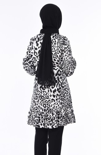 Leopar Desenli Saten Tunik 0057-01 Siyah Beyaz