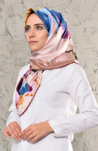 Desenli Rayon Eşarp 2260-27 Koyu Pudra