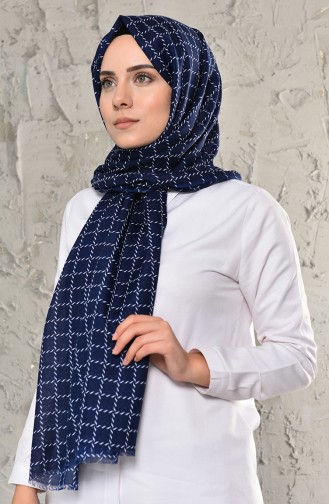 Zincirli Kare Desenli Pamuk Şal 640-103 Lacivert