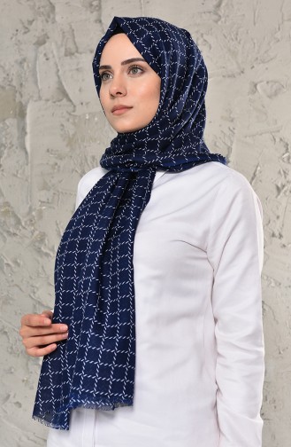 Zincirli Kare Desenli Pamuk Şal 640-103 Lacivert