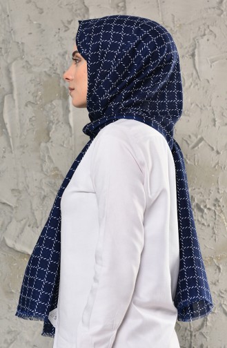 Zincirli Kare Desenli Pamuk Şal 640-103 Lacivert