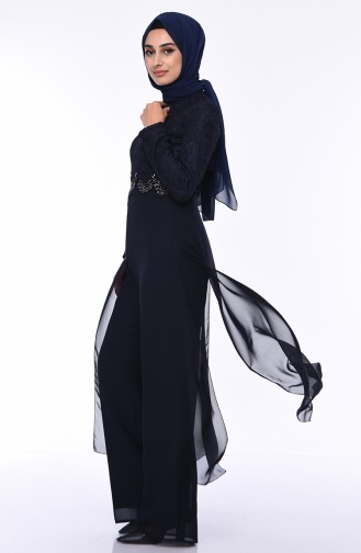 Navy Blue Hijab Evening Dress 4120-02