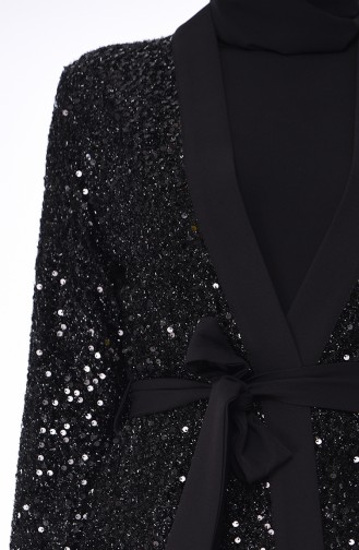 Abaya a Paillettes et Ceinture 61275-02 Noir 61275-02