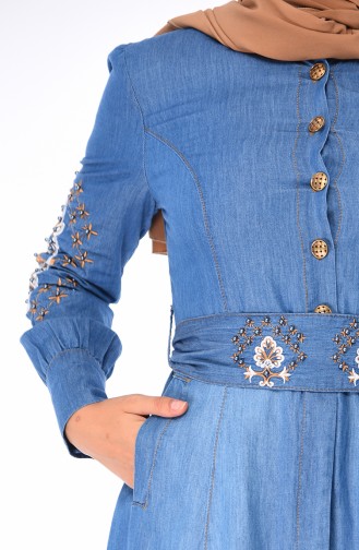 Abaya Brodée 8980-07 Bleu Jean 8980-07