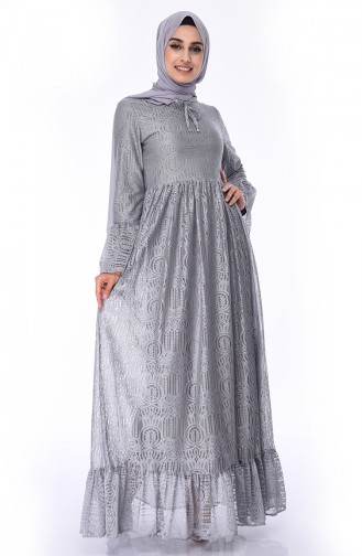 Kleid mit Spitzenüberzug 81722-02 Grau 81722-02