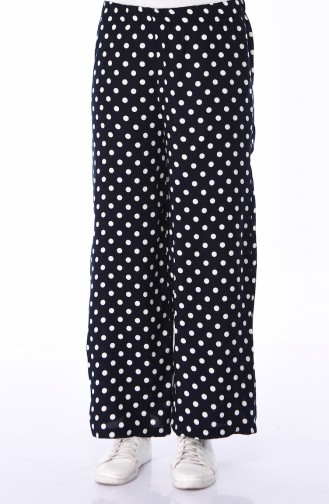 Puantiyeli Yazlık Bol Paça Pantolon 25038-01 Lacivert