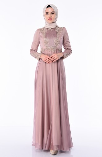 Mink Hijab Evening Dress 6163-01