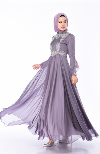 Purple Hijab Evening Dress 6163-02