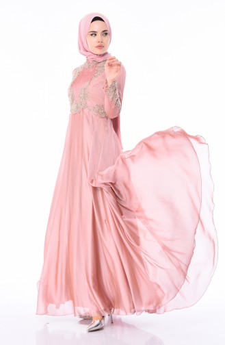 Robe de Soirée Brodée de Perle 6163-03 Rose Pâle 6163-03