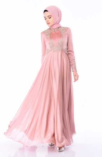 Robe de Soirée Brodée de Perle 6163-03 Rose Pâle 6163-03