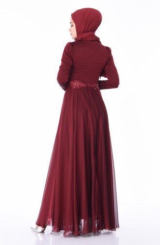 Robe de Soirée Brodée de Perle 6163-04 Bordeaux 6163-04