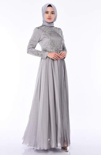 Gray Hijab Evening Dress 6163-06