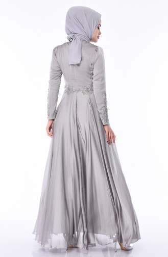 Gray Hijab Evening Dress 6163-06