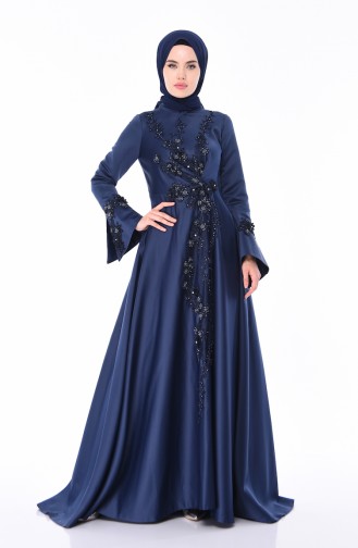 Navy Blue İslamitische Avondjurk 6164-01