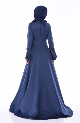 Navy Blue Hijab Evening Dress 6164-01