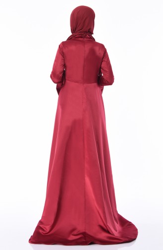 Claret Red Hijab Evening Dress 6164-02