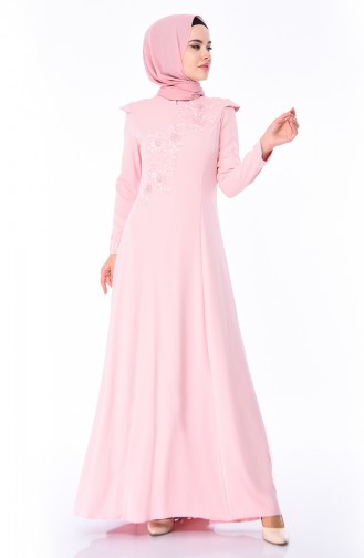 Powder Hijab Evening Dress 6165-01