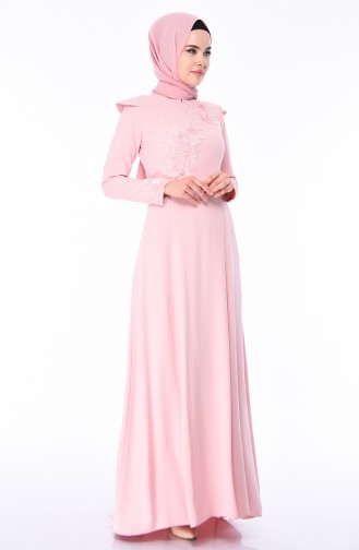 Powder Hijab Evening Dress 6165-01