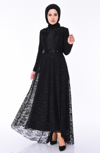 Black Hijab Evening Dress 5030-03