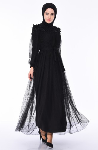 Black Hijab Evening Dress 5070-04