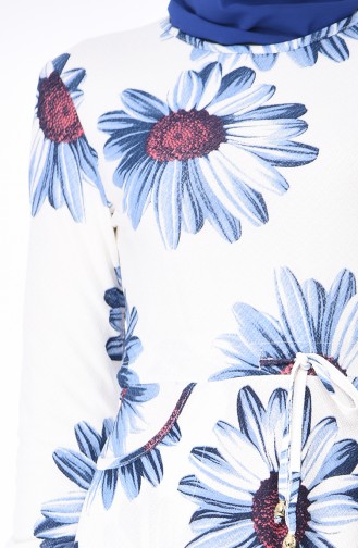 Çiçek Desenli Elbise 0661-01 Mavi