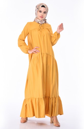 Büzgülü Elbise 7243-15 Sarı