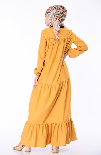 Büzgülü Elbise 7243-15 Sarı