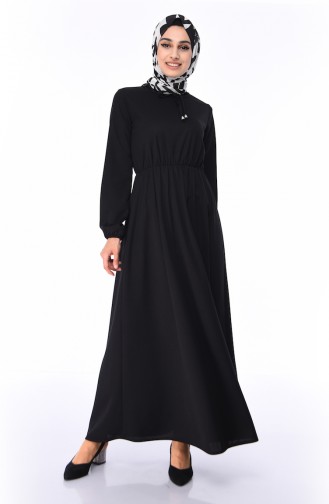 Beli Lastikli Elbise 1972-01 Siyah