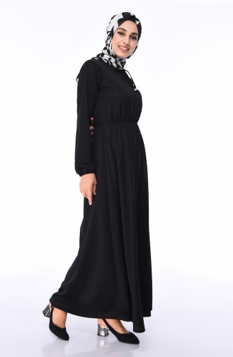 Beli Lastikli Elbise 1972-01 Siyah
