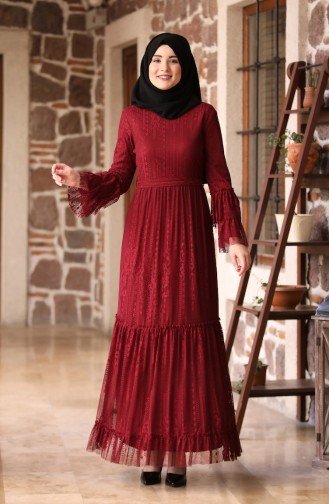 Claret Red Hijab Dress 3152-06