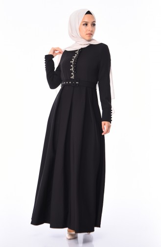 Schwarz Hijab Kleider 9326-01
