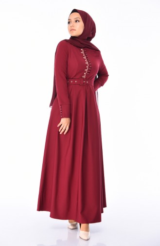 Claret Red Hijab Dress 9326-02